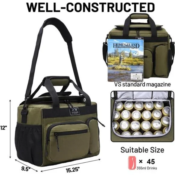 30L Extra Large Soft Cooler Bag with Bottle Opener for Camping Beach BBQ Grocery